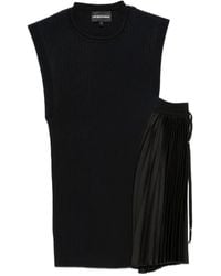 Emporio Armani - Ribbed-Knit Pleated-Panel Top - Lyst