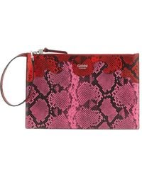 Ganni - Fairy Embossed Snake-Print Clutch Bag - Lyst