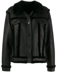 Sandro Buttoned Shearling Jacket - Black