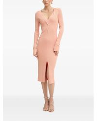 Patrizia Pepe - Ribbed Split V-Neck Midi Dress - Lyst