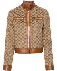 Gucci - Love Parade gg Leather Trim Canvas Jacket - Lyst