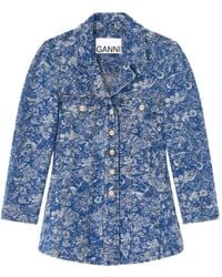 Ganni - Tapestry Denim Blazer - Lyst