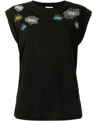 Cinq À Sept Floral-embroidered Cotton T-shirt - Black