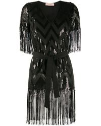 Twin Set Blusa con detalle de lentejuelas y flecos - Negro