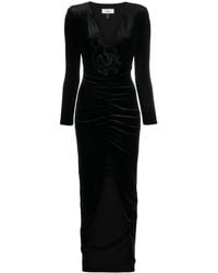 Nissa - Floral-Detail Velvet Maxi Dress - Lyst