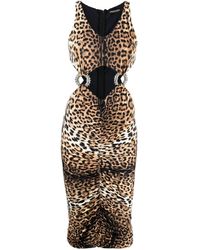 Roberto Cavalli - Leopard-print Cut-out Midi Dress - Lyst