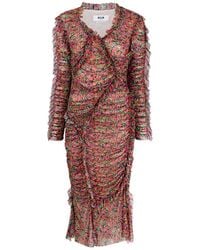 MSGM - Floral-Print Midi Dress - Lyst