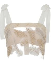 Elisabetta Franchi - Tulle And Tweed Top With Feathers - Lyst