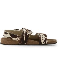 AllSaints - Staffa Cow-Print Buckle-Strap Sandals - Lyst