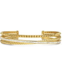 David Yurman - 18Kt Crossover Trio Three-Row Diamond Cuff Bracelet (11Mm) - Lyst