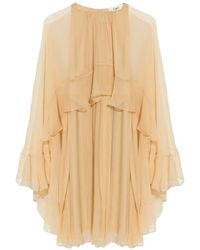 Chloé - Zijden Mini-Jurk Met Ruches - Lyst