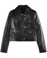 Fay - Veste En Cuir 3 Ganci À Coupe Crop - Lyst