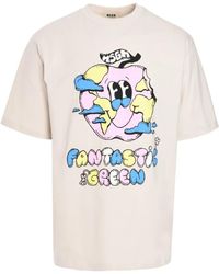 MSGM - Graphic-Print Cotton T-Shirt - Lyst