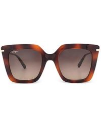 Ferragamo - Sonnenbrille Mit Eckigem Gestell - Lyst
