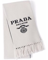 Prada Intarsien-Schal mit Logo - Weiß