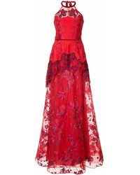 Marchesa notte Vestido de encaje irregular - Rojo