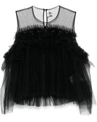 Noir Kei Ninomiya - Blouse En Tulle À Col Plongeant - Lyst