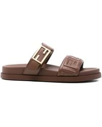 Fendi - Nappa Leather Feel Double-Band Slides Shoes - Lyst