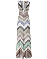 Missoni - Long Lamé Viscose Dress With Irregular Snake Pattern And Plunging V-Neckline - Lyst