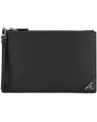 Prada Clutch mit Logo-Schild - Schwarz