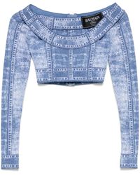Balmain - Trompe L'Oeil-Print Crop Top - Lyst