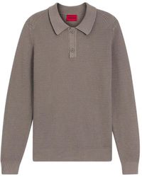 HUGO - Waffle-Knit Long Sleeved Polo Shirt - Lyst
