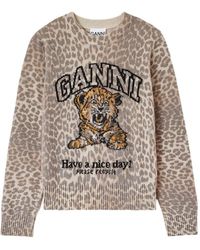 Ganni - Leopard-Intarsia Sweater - Lyst