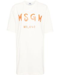 MSGM - Kurzes T-Shirtkleid mit Logo-Print - Lyst