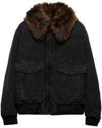 Prada - Canvas Blouson Fake Fur Neck - Lyst