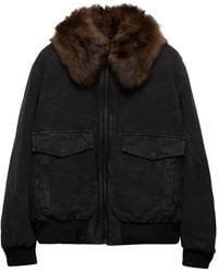 Prada - Blousonjacke Aus Baumwolle Mit Kragen Aus Lammfell - Lyst