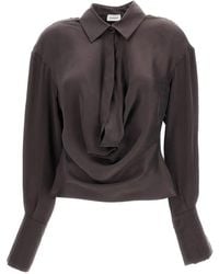 ANDAMANE - Lilia Draped-Neck Long-Sleeve Blouse - Lyst