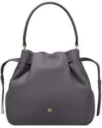 Aigner - Medium Paola Drawstring Grained-Leather Bucket Bag - Lyst