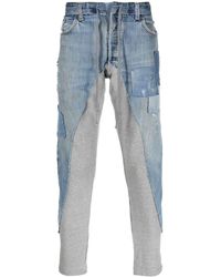 Greg Lauren Denim Patchwork Drawstring-waist Tapered Jeans in Blue for Men Mens Clothing Jeans Tapered jeans 