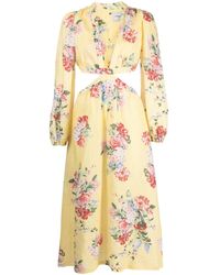 Forte - Floral-print Cut-out Linen Dress - Lyst