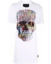 Philipp Plein - Skull Rhinestone Logo T-Shirt Dress - Lyst