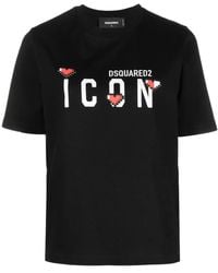 DSquared² - T-shirt nera Icon con stampa cuori e logo - Lyst