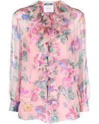 Moschino - Floral-Print Ruffled Blouse - Lyst