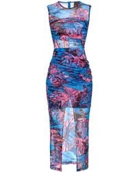 Pinko - Graphic-print Sleeveless Midi Dress - Lyst