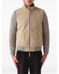 The Jack Leathers - Flavio Suede-Panelled Knitted Jacket - Lyst