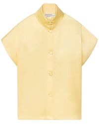 Another Tomorrow - Mock-Neck Buttoned Top - Lyst