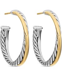 David Yurman - Pendientes de aro Crossover de 26.5 mm en oro amarillo de 18 ct y plata de ley - Lyst
