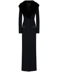 Dolce & Gabbana - Long Silk Georgette Coat With Faux Fur Collar - Lyst