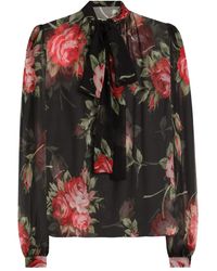 Dolce & Gabbana - Rose Bouquet-Print Chiffon Top - Lyst
