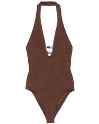 Hunza G - Adriana Bead-Embellished Crinkle-Effect Swimsuit - Lyst
