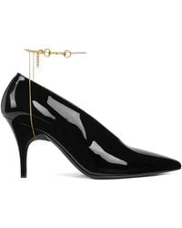 Gucci - Leather Décolletté Pumps With Jewel - Lyst
