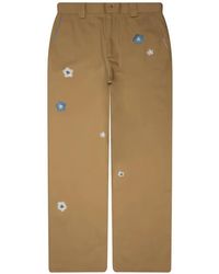 NAHMIAS - Floral-Embroidered Whipstitch-Detail Trousers - Lyst