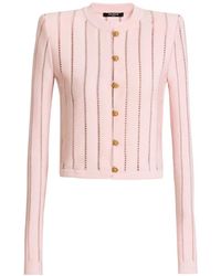 Balmain - Cropped Fléchage Gebreid Vest - Lyst