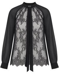 Liu Jo - Lace-Panelled Tie-Neck Shirt - Lyst