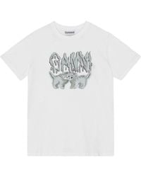 Ganni - Logo-Print Cotton T-Shirt - Lyst