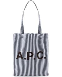 A.P.C. - Striped-Pattern Logo-Print Tote Bag - Lyst